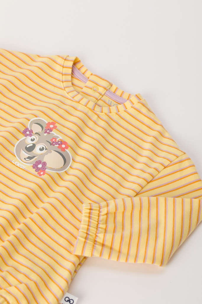 Meisjes pyjama, geel-mauve gestreept