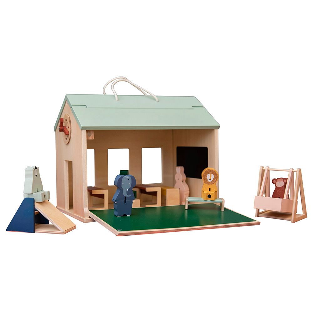 Wooden school with accessories