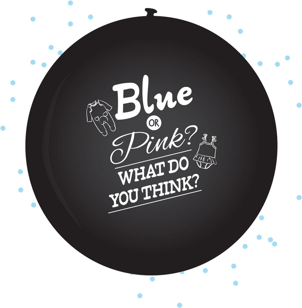 Gendereveal zwart met blauwe confetti/noir avec des confettis bleus 60 cm 