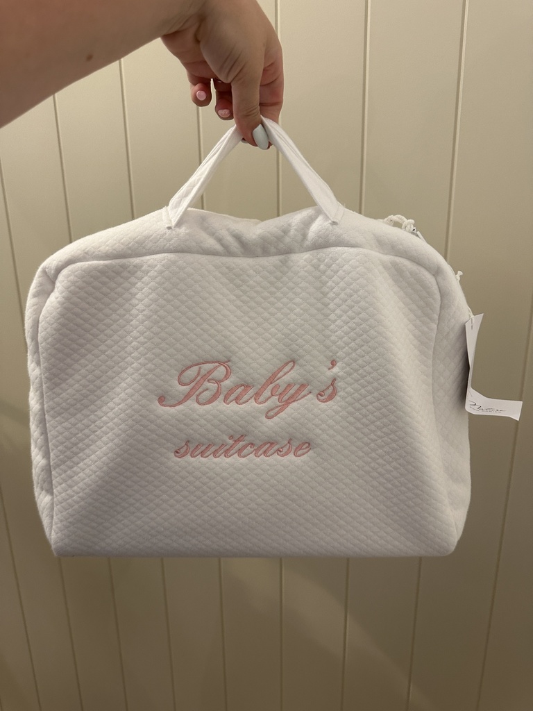 Logeerkoffer large wit + borduring baby's suitcase
