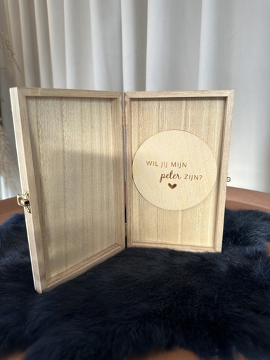 Wil je mijn peter zijn? - houten kistje met houten cirkel