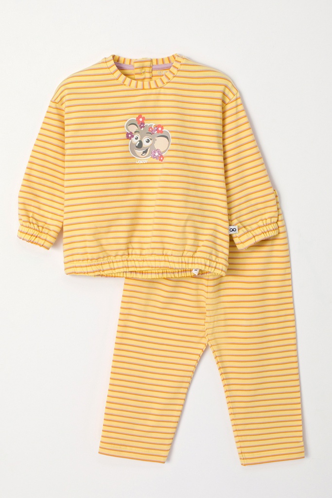 Meisjes pyjama, geel-mauve gestreept