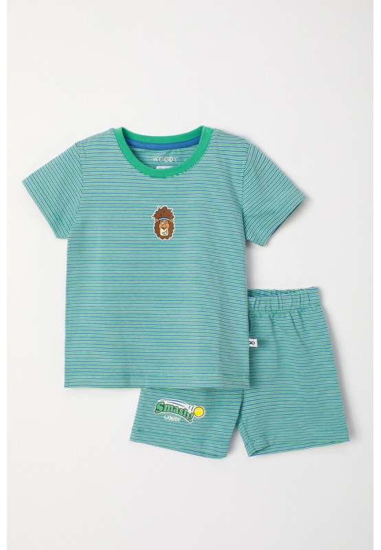 Jongens pyjama - Korte Mouwen groen blauwe streep 