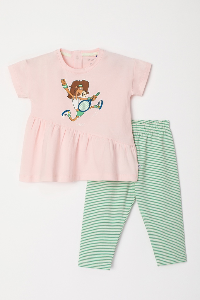 Meisjes pyjama - korte mouwen tennis lichtroze 